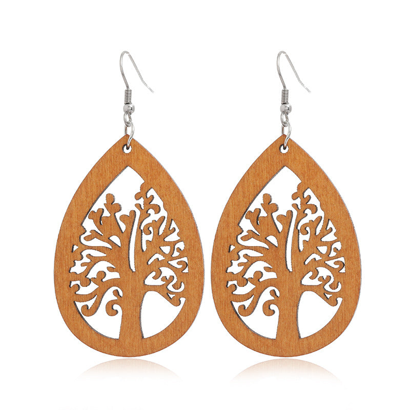 Wholesale Wood Geometric Hollow Earrings